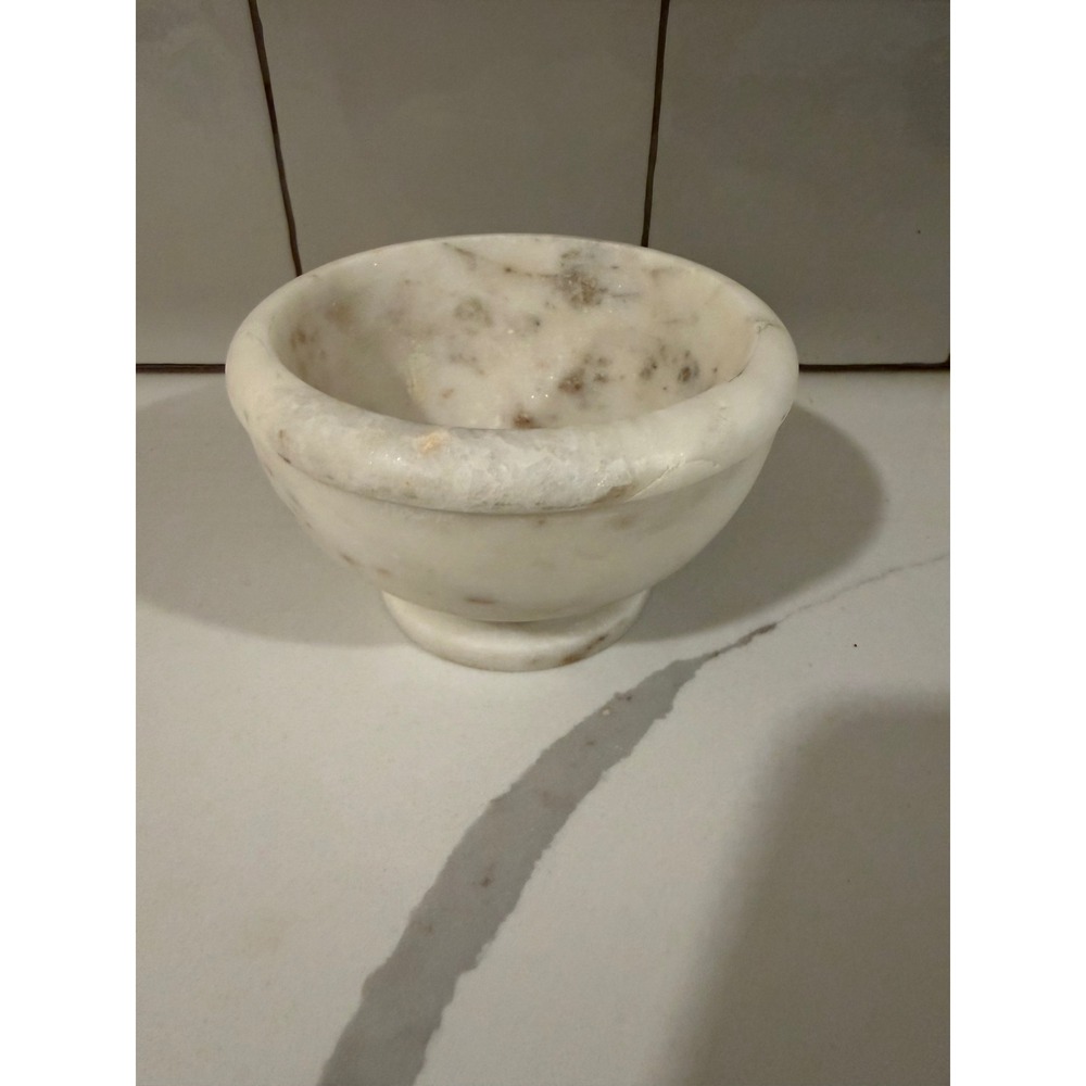 White Marble Mortar Bowl Footed Stone  Decor Made in India 5 Inch